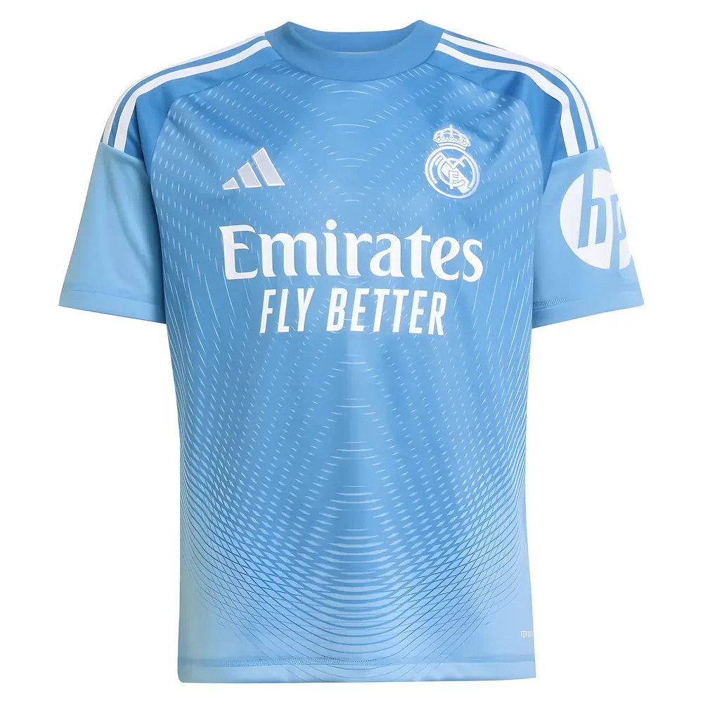 '25-'26 Real Madrid Home Goalkeeper Shirt (Blue) - Kids 7-8 Polyester Made By: Adidas Unisex Kids Blue Size 13-14