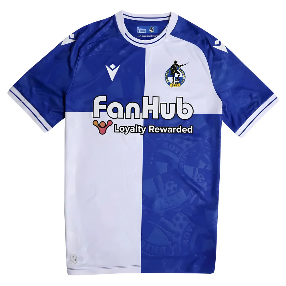 '25-'26 Bristol Rovers Home Shirt Polyester Made By: Macron Men's Blue Small
