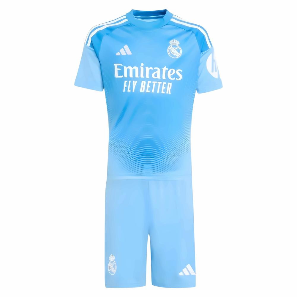 '25-'26 Real Madrid Home Youth Goalkeeper Kit Kids Polyester Made By: Adidas Unisex Kids Blue Size 13-14