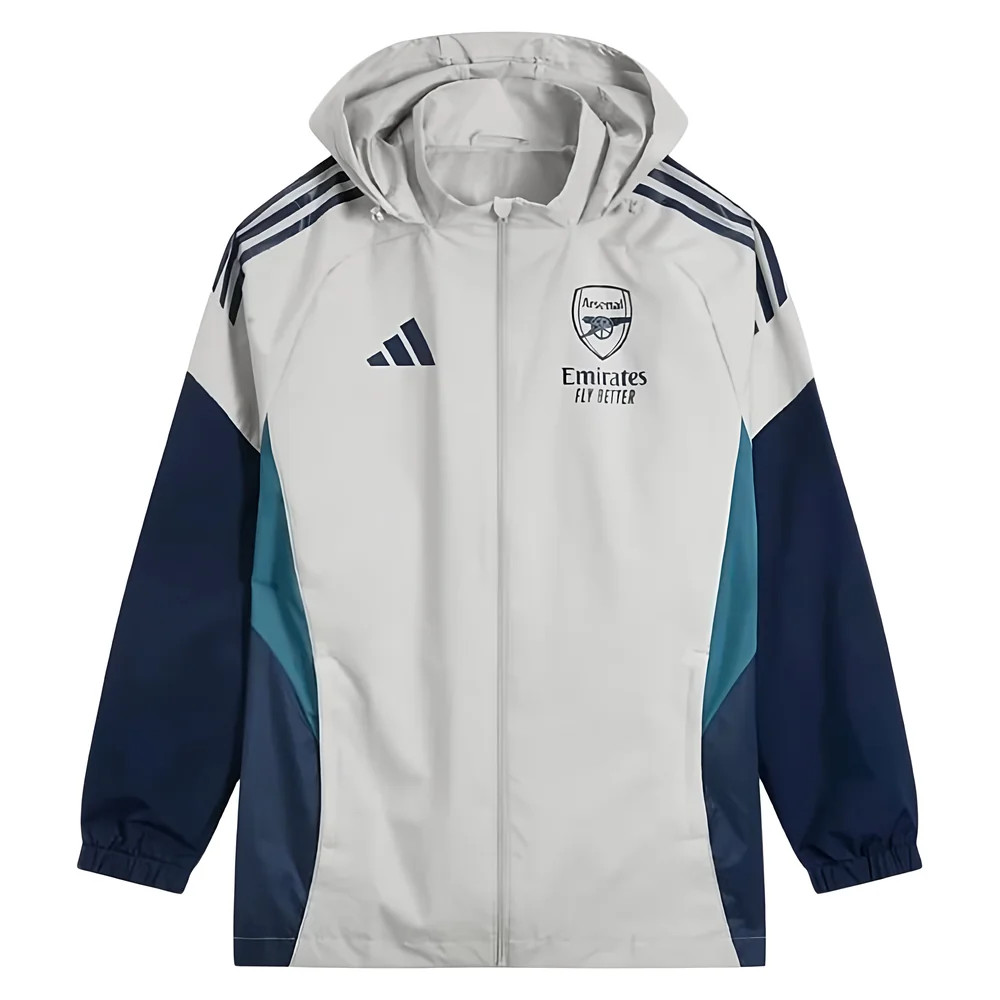 '25-'26 Arsenal Allweather Jacket (Grey) Polyester Made By: Adidas Men's Grey Extra Small