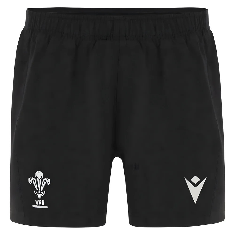 '25-'26 Wales Rugby Training Shorts (Black) Polyester Azerbaijan Made By: Macron Men's Black 3XL