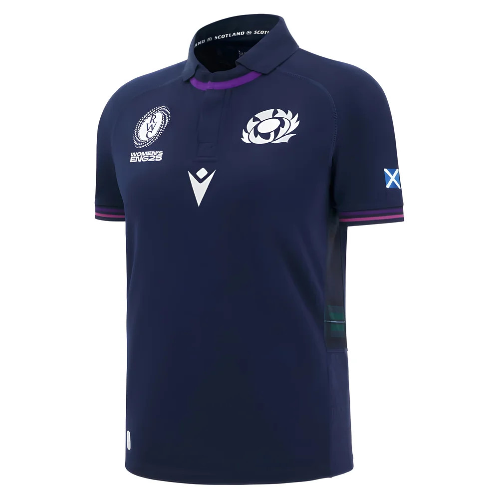 '25-'26 Scotland Home Wrwc Poly Rugby Shirt Polyester Made By: Macron Men's Navy 5XL