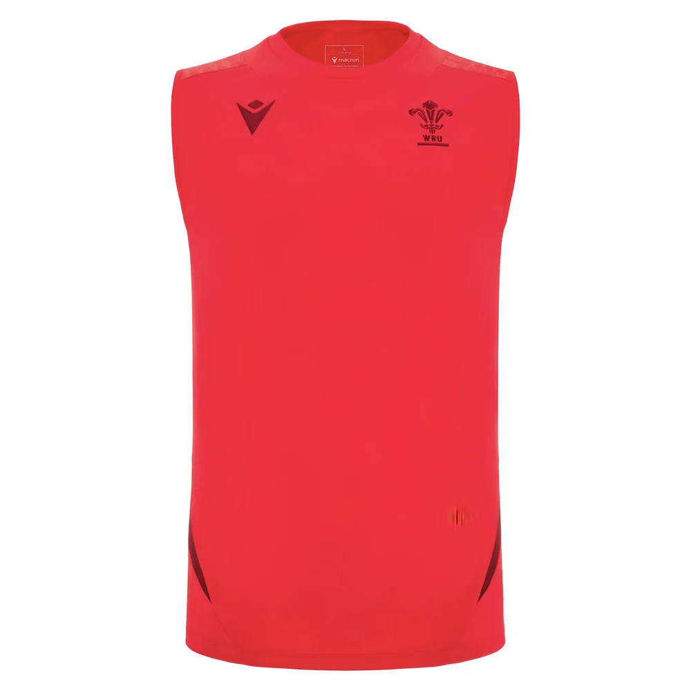 '25-'26 Wales Rugby Training Sleeveless Shirt (Red) Polyester Azerbaijan Made By: Macron Men's Red 3XL
