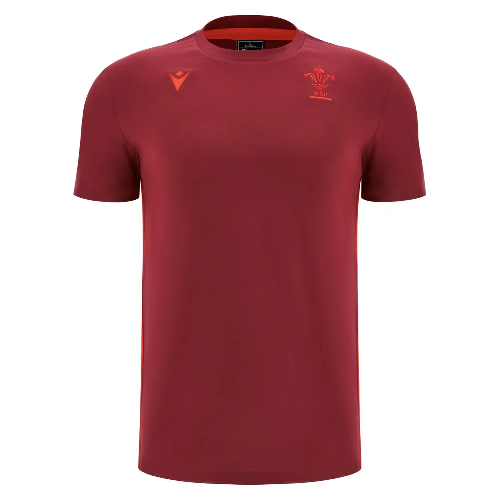 '25-'26 Wales Wru Rugby Travel Cotton Tee (Deep ) Azerbaijan Made By: Macron Men's Red 4XL