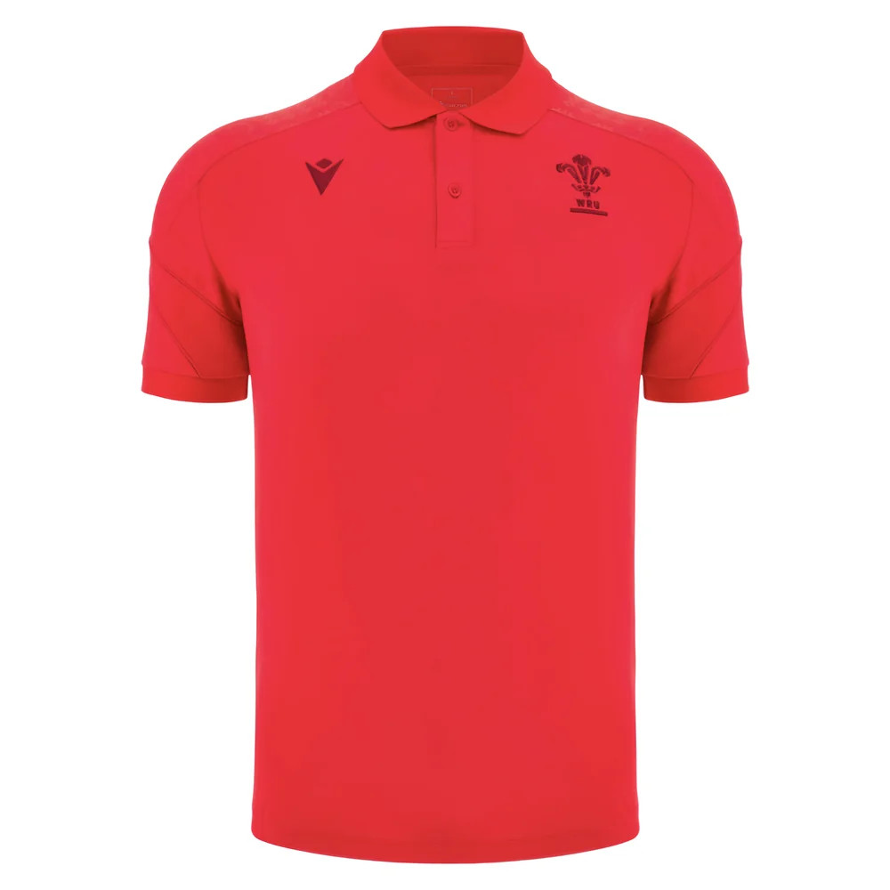 '25-'26 Wales Wru Rugby Travel Poly Polo Shirt (Red) Polyester Made By: Macron Men's Red Large