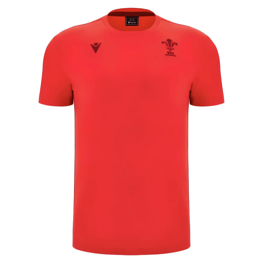 '25-'26 Wales Wru Travel Cotton Tee (Red) - Kids Azerbaijan Made By: Macron Unisex Kids Red Medium