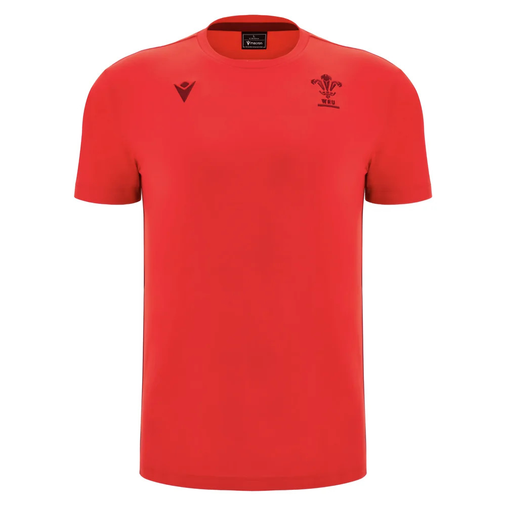 '25-'26 Wales Wru Rugby Travel Cotton Tee (Red) Azerbaijan Made By: Macron Men's Red Medium