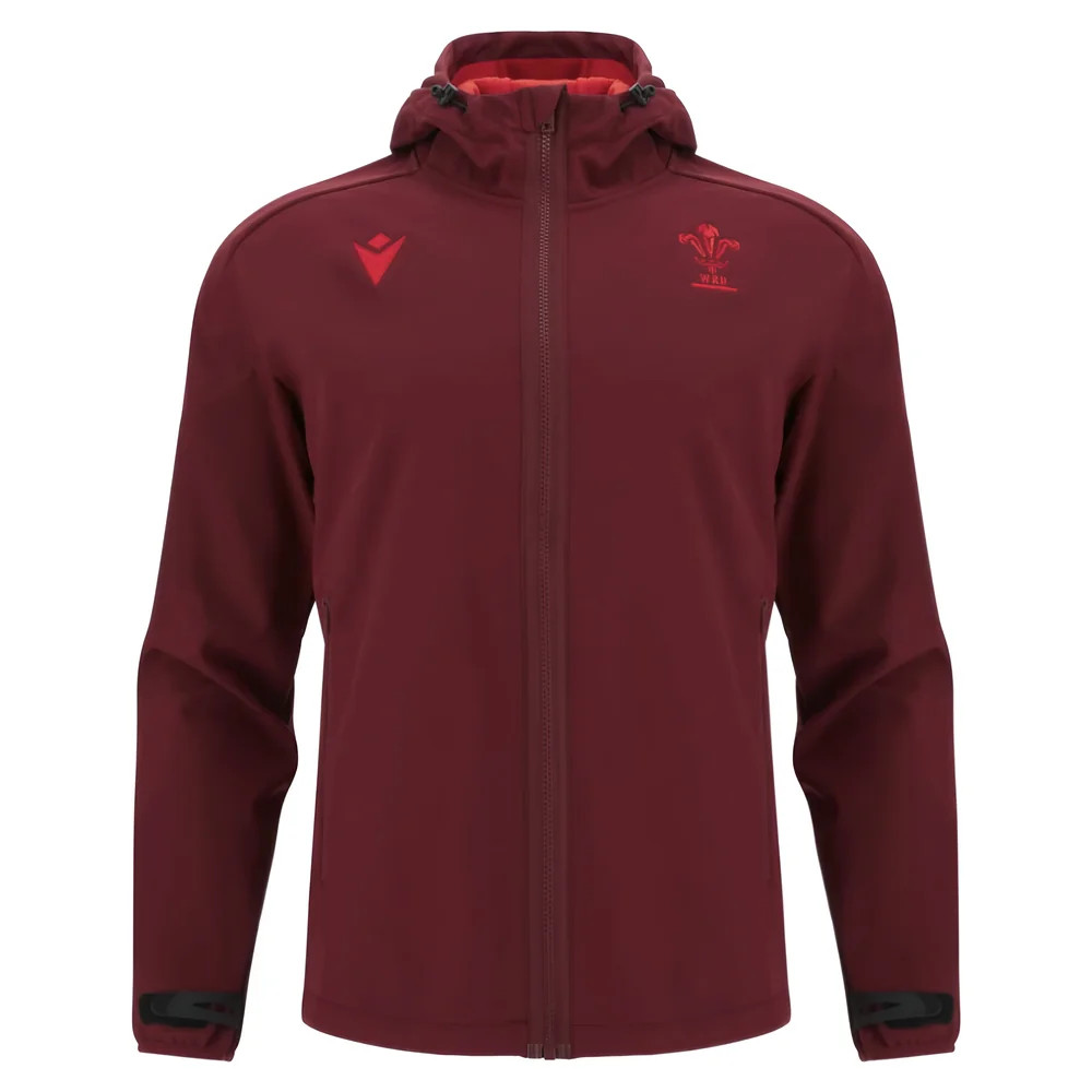 '25-'26 Wales Wru Rugby Travel Softshell Jacket (Deep ) Polyester Azerbaijan Made By: Macron Men's Red 4XL