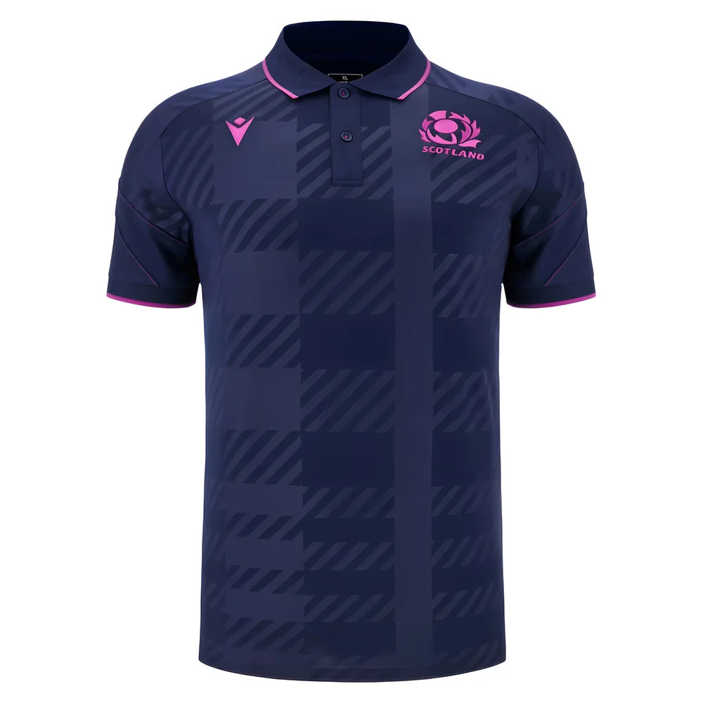 '25-'26 Scotland Rugby Travel Poly Polo Shirt (Navy) Polyester Made By: Macron Men's Navy 5XL
