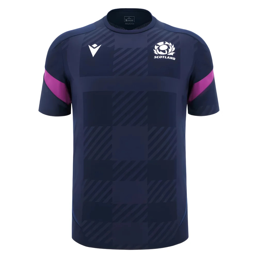 '25-'26 Scotland Rugby Training Poly Shirt (Navy) Polyester Made By: Macron Men's Navy 4XL