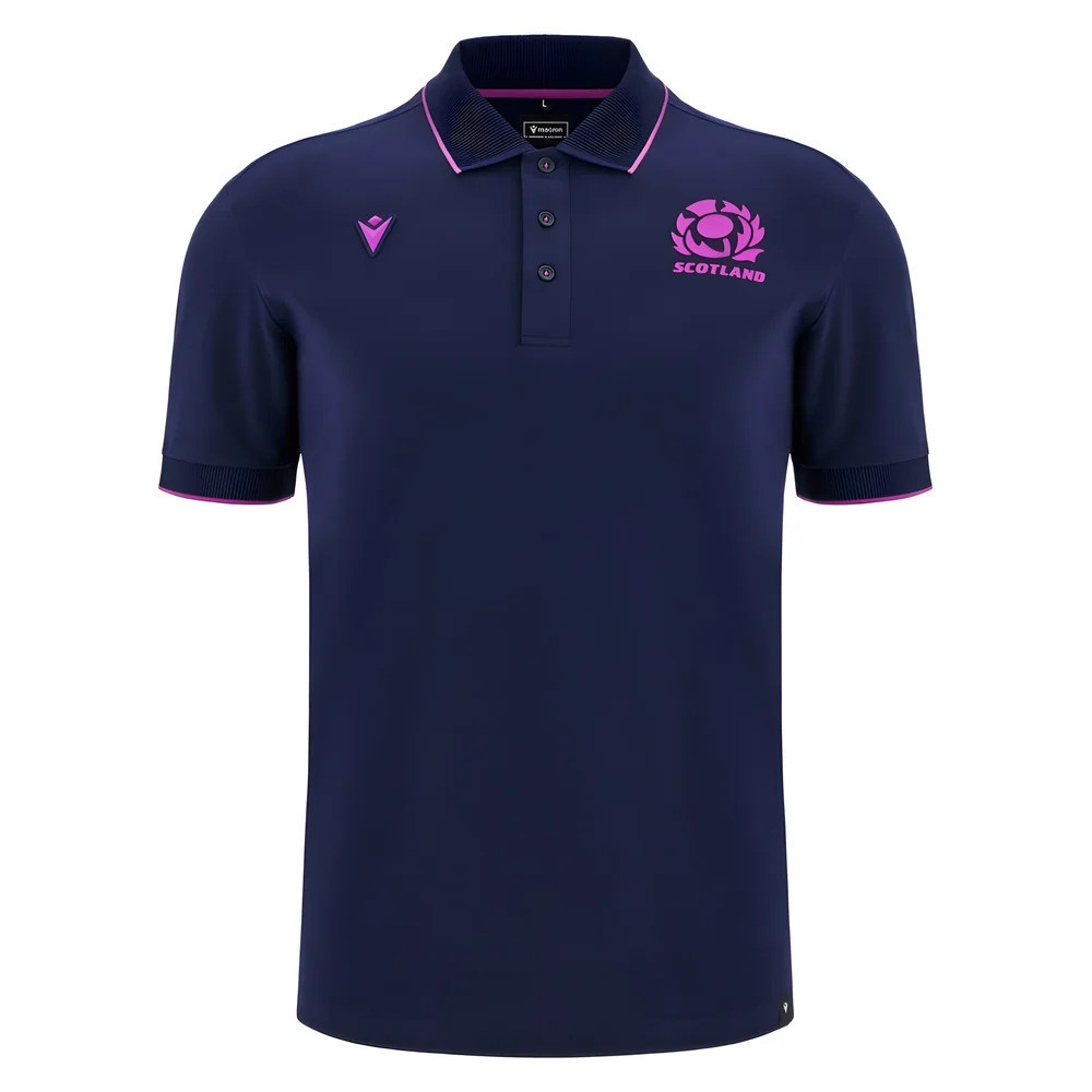 '25-'26 Scotland Rugby Ath Polo Piquet Shirt (Navy) Polyester Made By: Macron Men's Navy 3XL