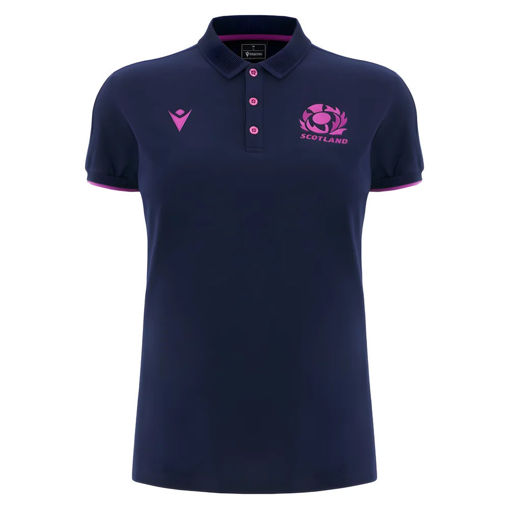 '25-'26 Scotland Rugby Travel Polo Shirt (Navy) - Polyester Made By: Macron Women's Navy Extra Small