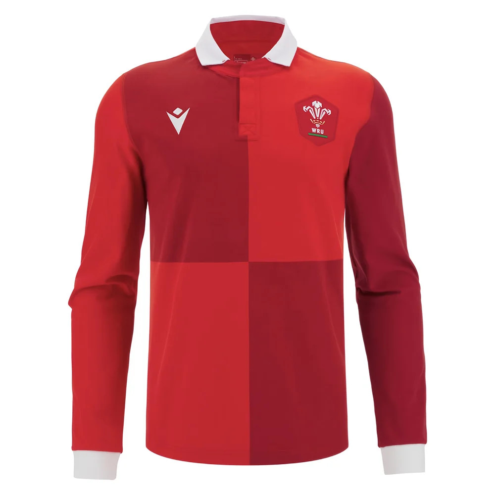 '25-'26 Wales Home Cotton Ls Rugby Shirt Azerbaijan Made By: Macron Men's Red 4XL