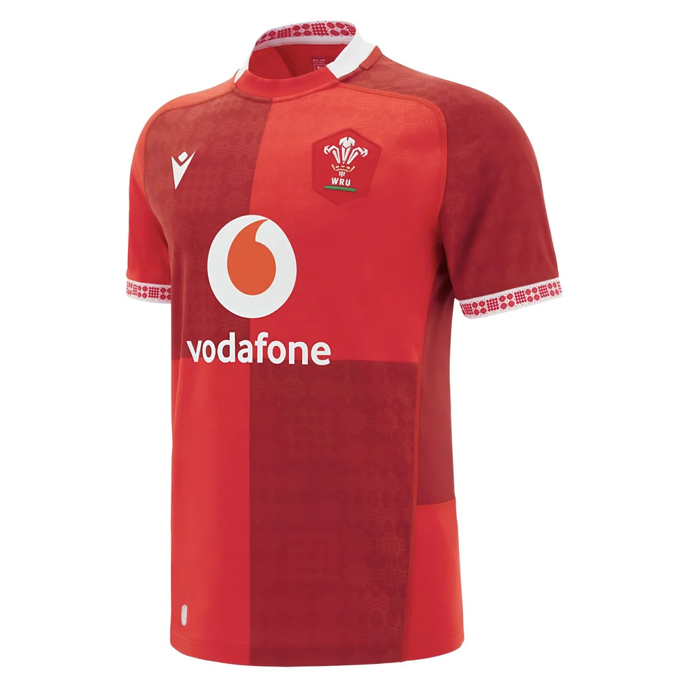 '25-'26 Wales Wru Home Rugby Shirt (Kids) Polyester Azerbaijan Made By: Macron Unisex Kids Red Extra Large