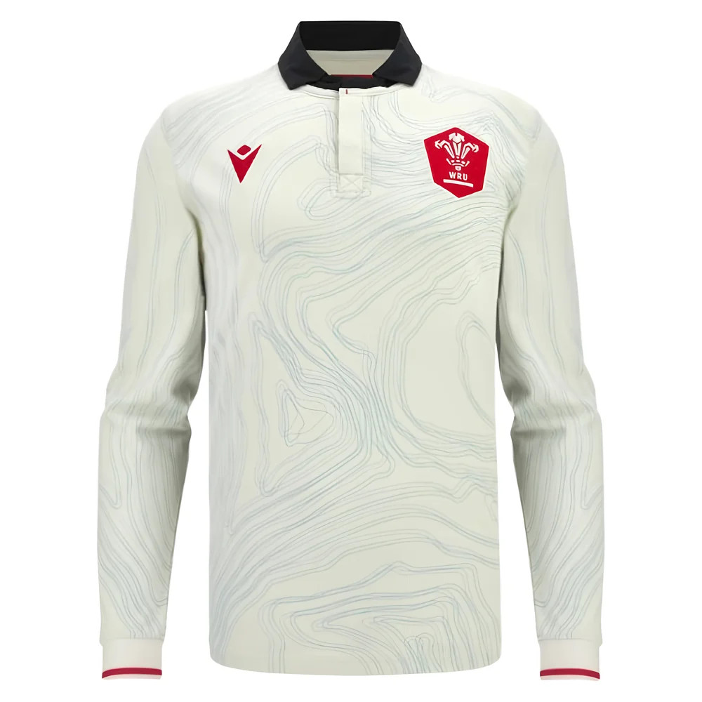 '25-'26 Wales Wru Rugby Away Cotton Ls Shirt Azerbaijan Made By: Macron Men's White Medium