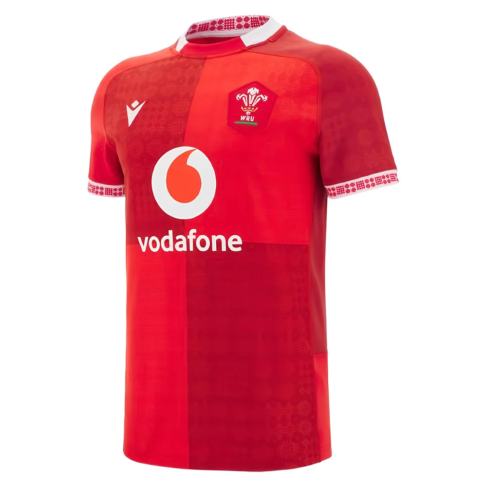 '25-'26 Wales Wru Home Slim Fit Rugby Shirt Polyester Azerbaijan Made By: Macron Men's Red Medium