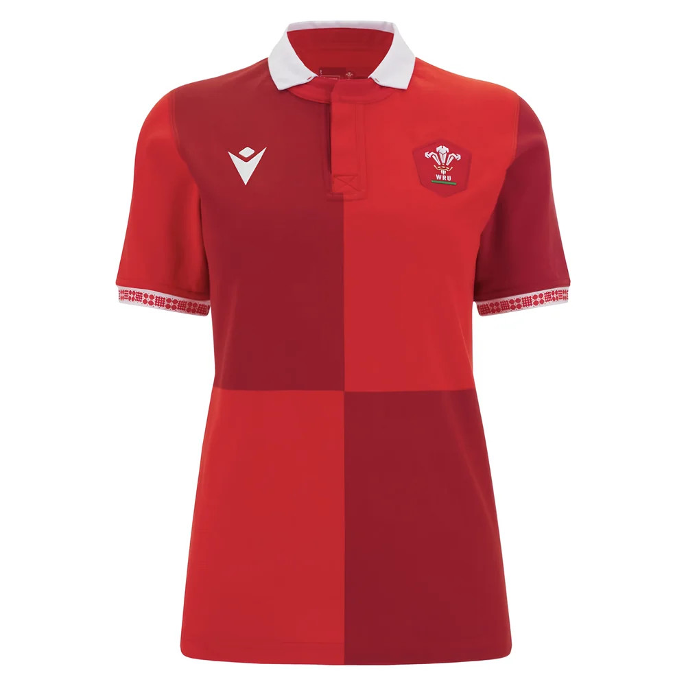 '25-'26 Wales Wru Home Cotton Rugby Shirt () Azerbaijan Made By: Macron Women's Red Extra Large