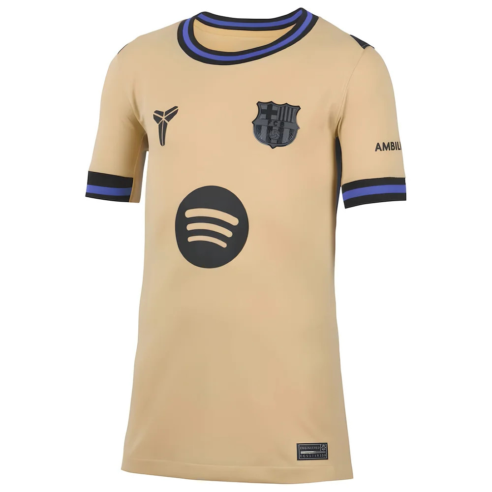 '25-'26 Barcelona Away Shirt (Kids) Polyester Made By: Nike Unisex Kids Gold Medium
