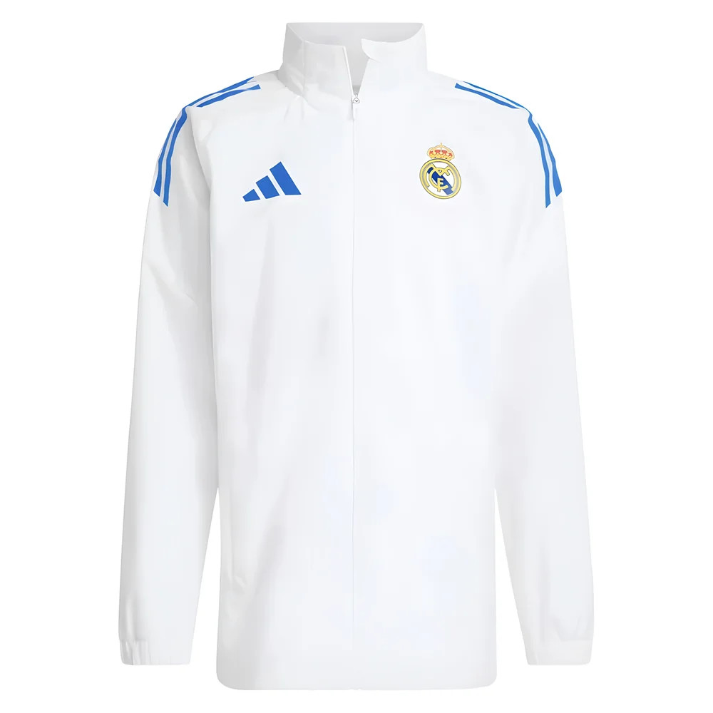 '25-'26 Real Madrid Eu Allweather Jacket (White) Polyester Made By: Adidas Men's White Small