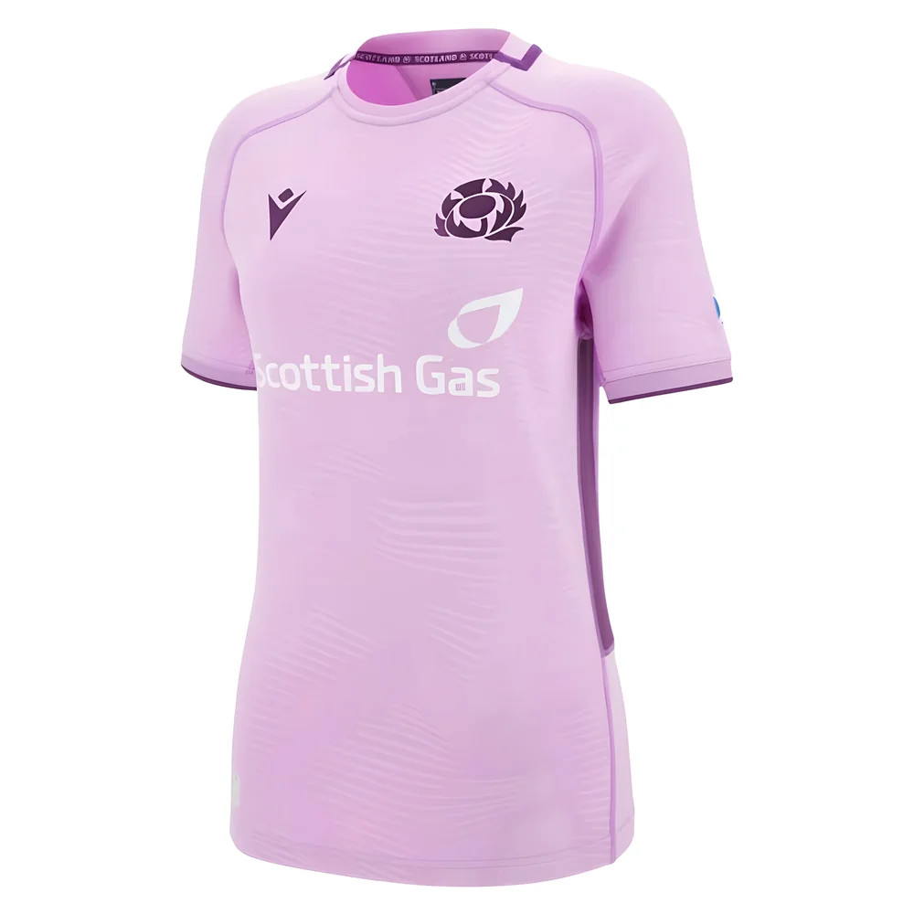 '25-'26 Scotland Rugby Away Poly Replica Shirt Polyester Made By: Macron Women's Pink Xxl