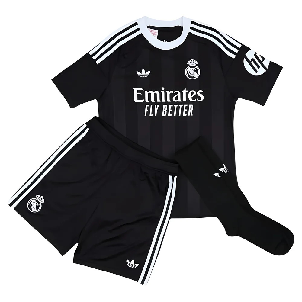 '25-'26 Real Madrid Third Goalkeeper Youth Kit (Black) Kids Polyester Made By: Adidas Unisex Kids Black Size 7-8