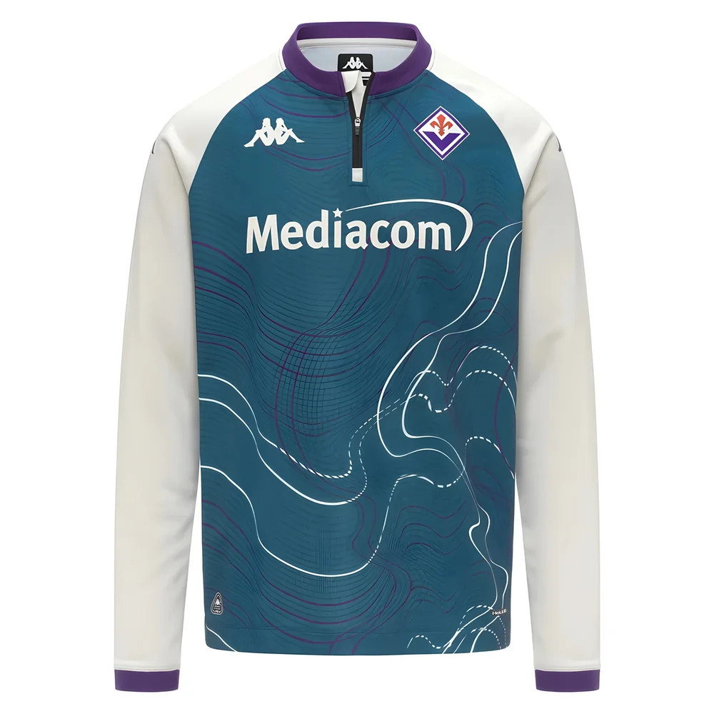 '25-'26 Fiorentina Pre Match Sweat Top (Turquoise) Polyester Made By: Kappa Men's Blue Extra Large