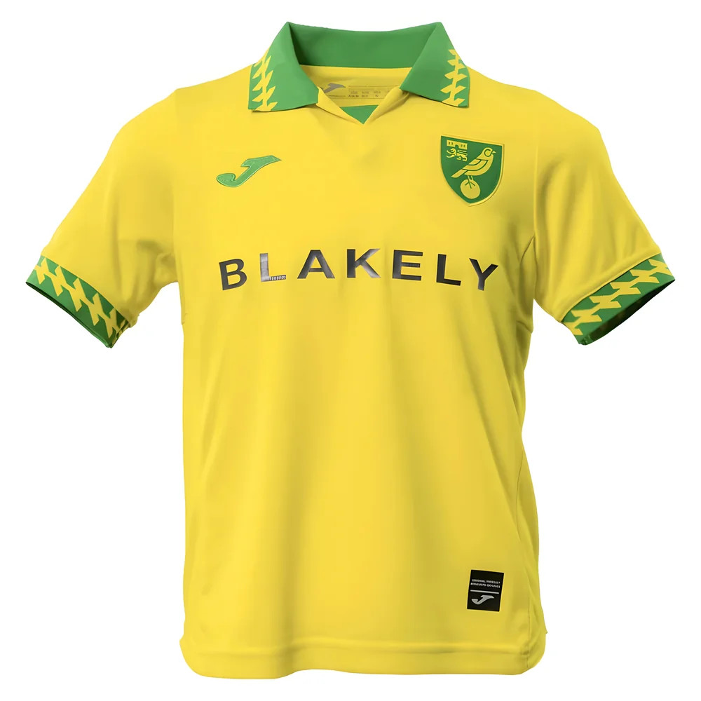 '25-'26 Norwich City Home Shirt - Kids Polyester Made By: Joma Unisex Kids Yellow Medium