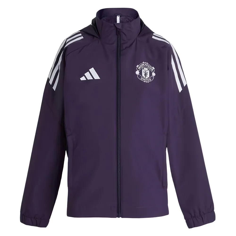 '25-'26 Man Utd Allweather Jacket (Aurora Plum) - Kids Polyester Manchester United Made By: Adidas Unisex Kids Purple Size 7-8