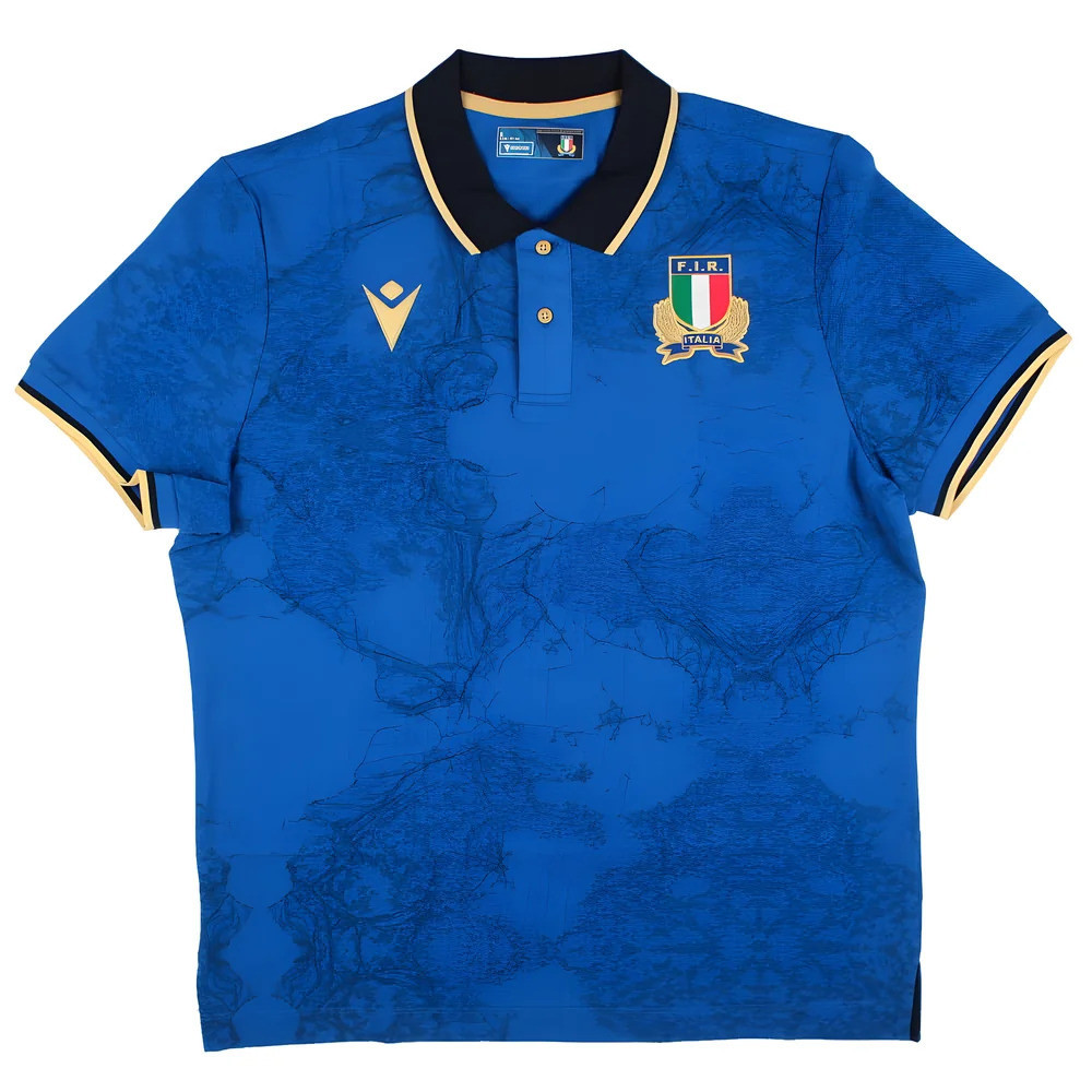 '25-'26 Italy Fir Home Cotton Rugby Shirt Made By: Macron Men's Blue Extra Large
