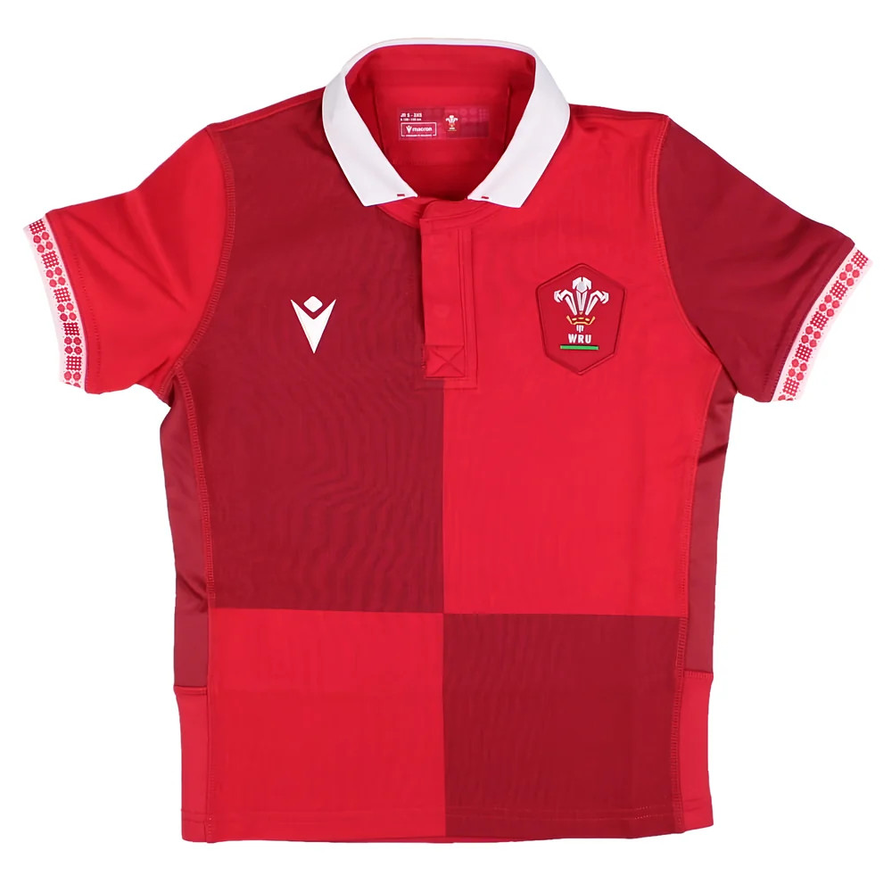 '25-'26 Wales Wru Home Cotton Rugby Shirt (Kids) Made By: Macron Unisex Kids Red Medium