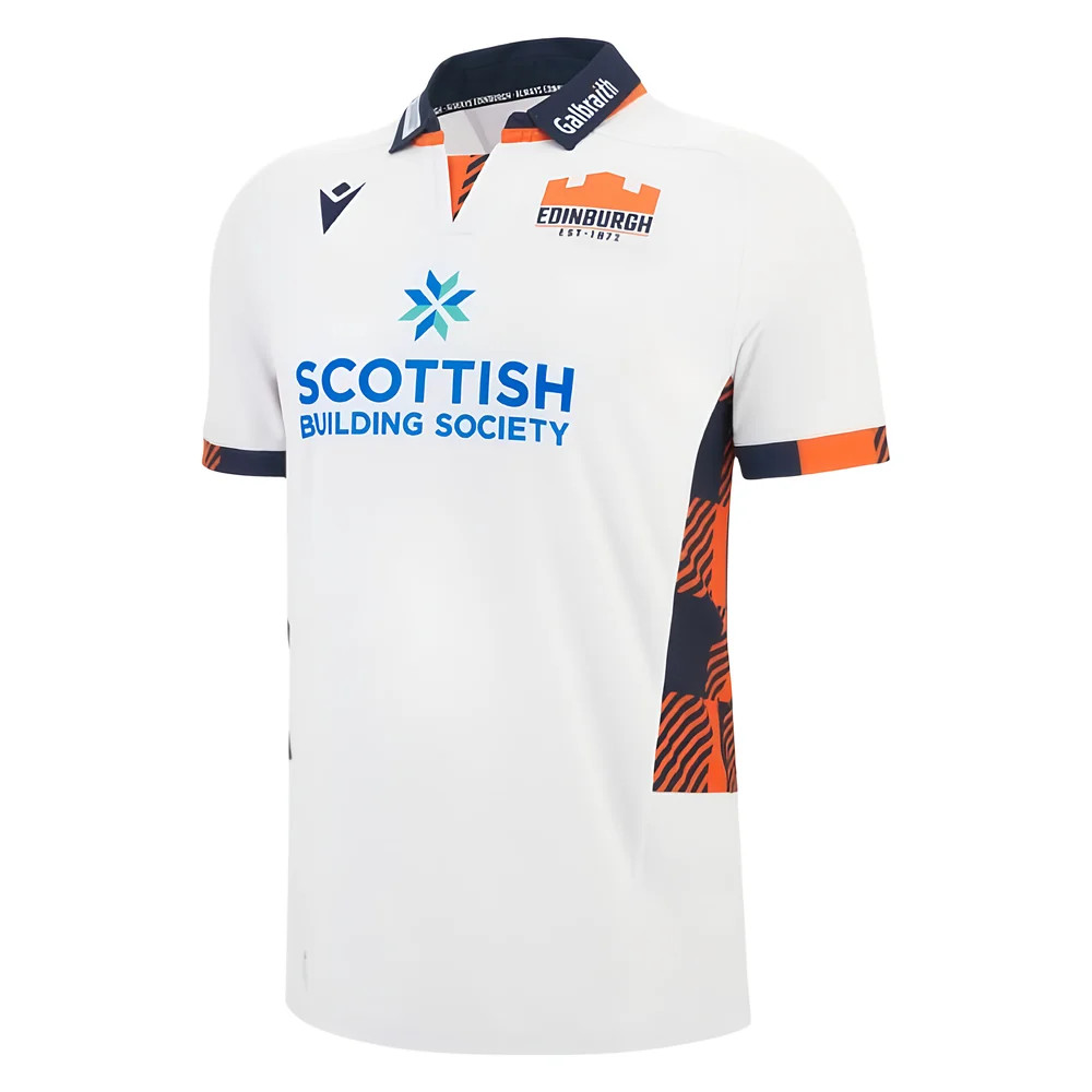 '25-'26 Edinburgh Rugby Away Replica Shirt Polyester Made By: Macron Men's White Large