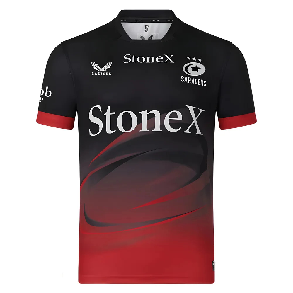 '25-'26 Saracens Home Rugby Shirt Polyester Made By: Castore Men's Black Extra Large