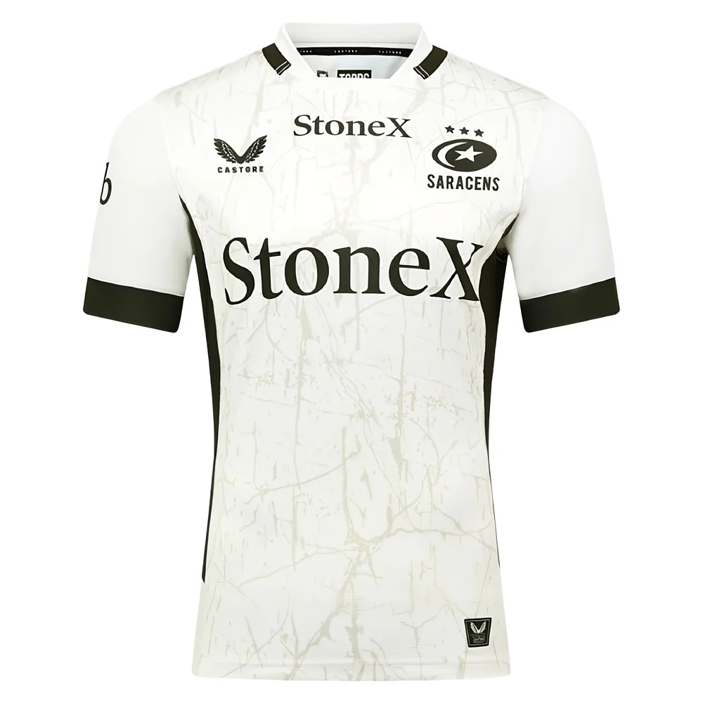 '25-'26 Saracens Away Rugby Shirt Polyester Made By: Castore Men's White Extra Large
