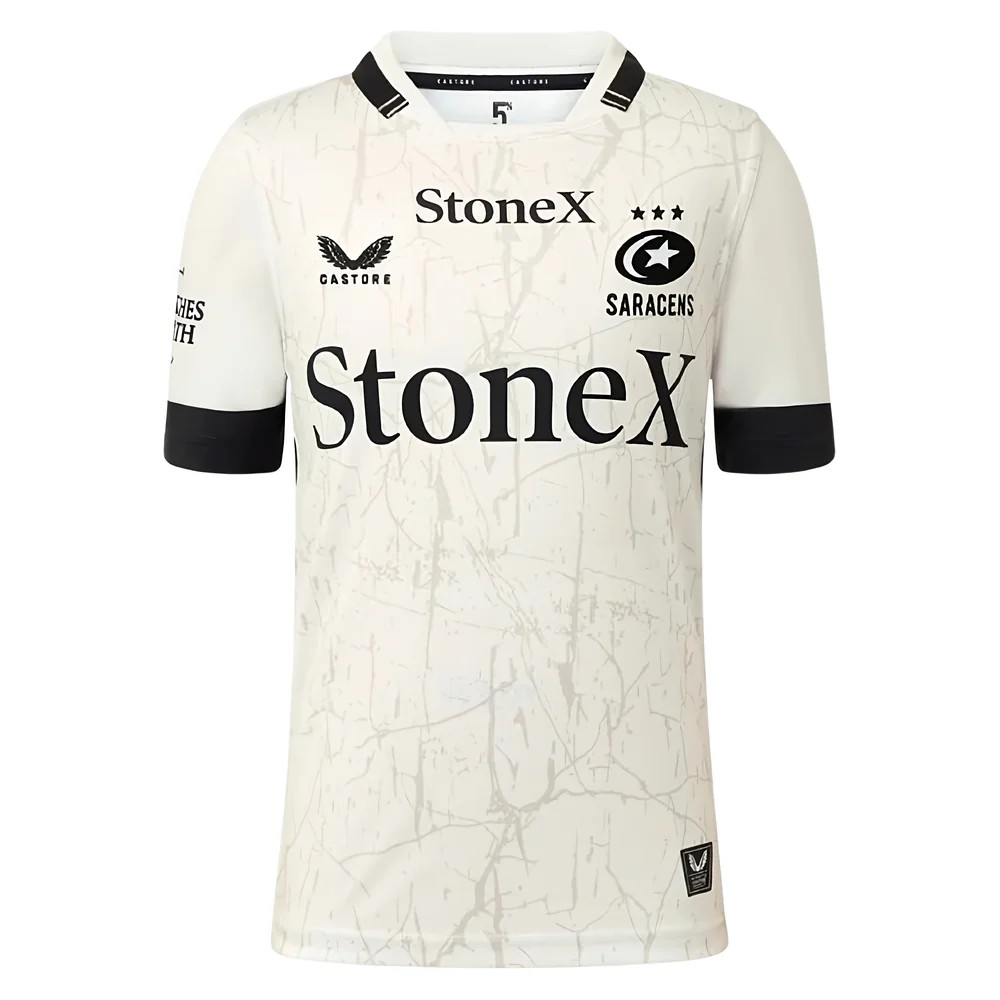'25-'26 Saracens Away Rugby Shirt (Kids) Polyester Made By: Castore Unisex Kids White Medium