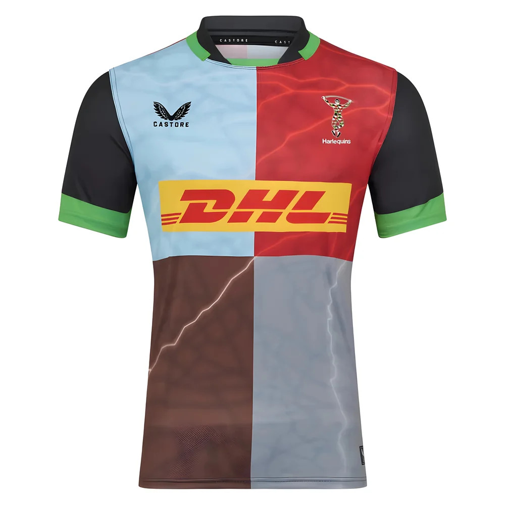 '25-'26 Harlequins Home Rugby Shirt Polyester Made By: Castore Men's Blue 3XL