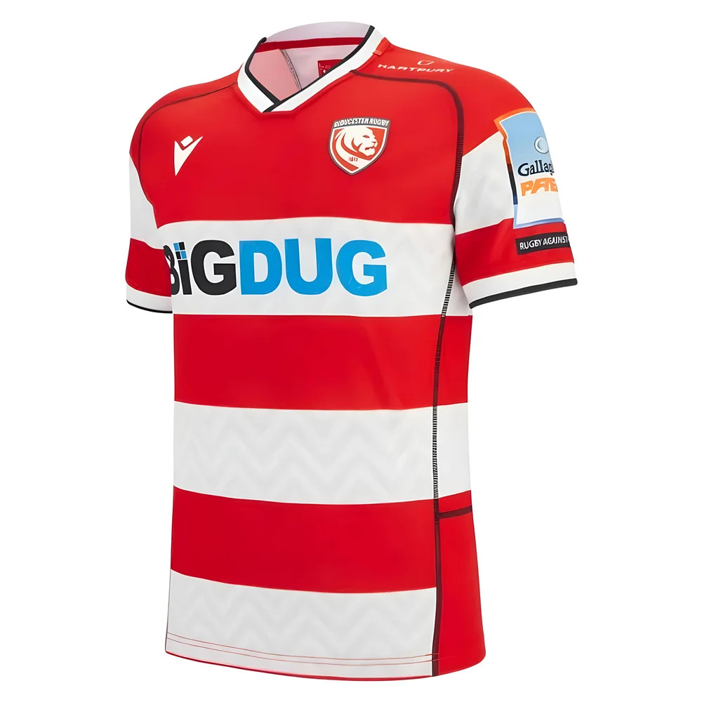 '25-'26 Gloucester Rugby Poly Home Shirt Polyester Made By: Macron Men's Red 3XL