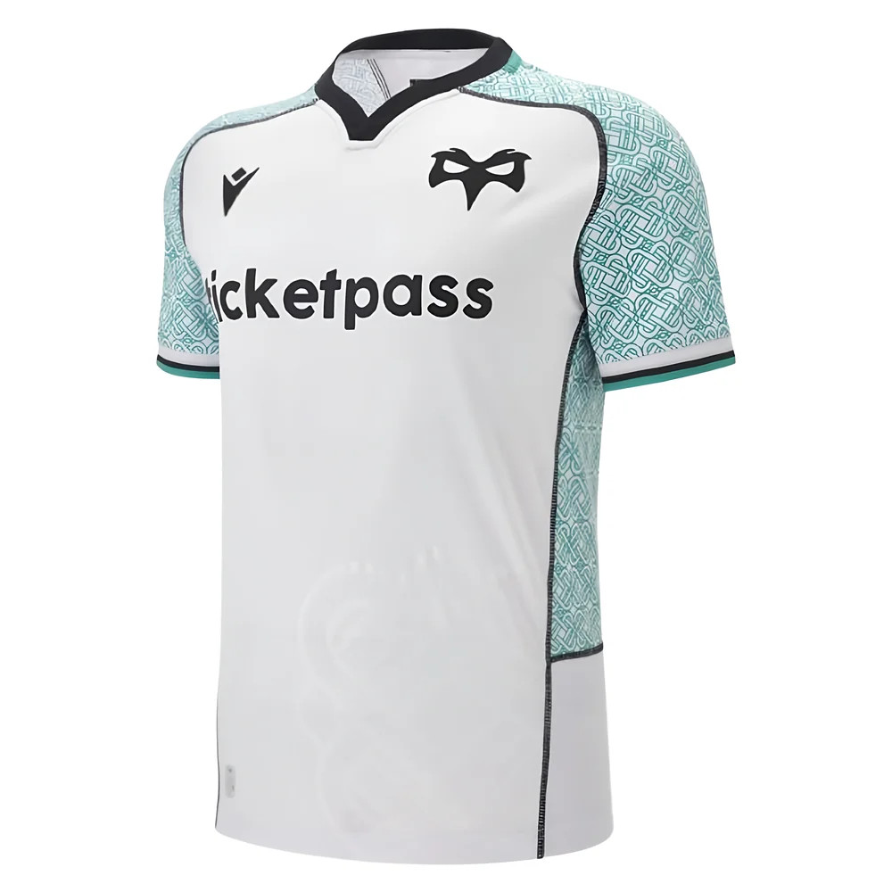 '25-'26 Ospreys Away Rugby Poly Replica Shirt Polyester Made By: Macron Men's White Small