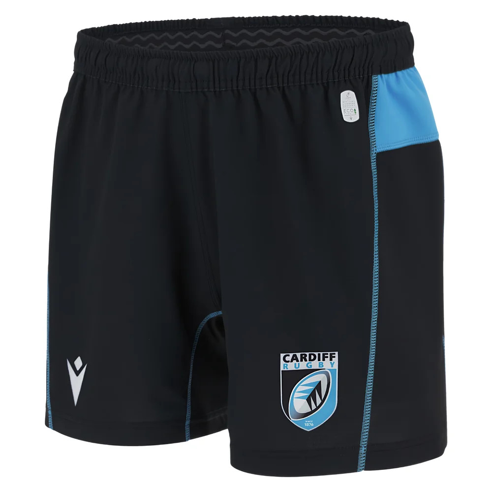 '25-'26 Cardiff Rugby Home Shorts (Black) Polyester Made By: Macron Men's Black Large