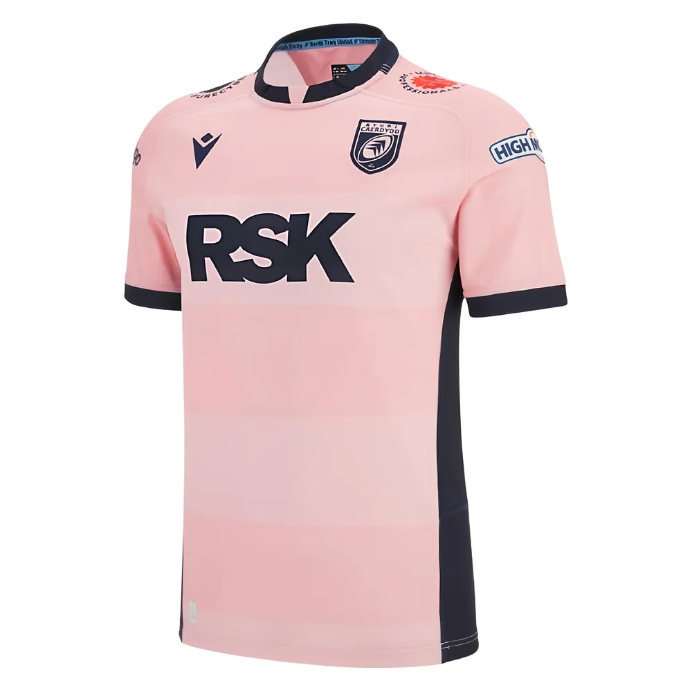 '25-'26 Cardiff Rugby Away Poly Replica Shirt Polyester Made By: Macron Men's Pink 3XL