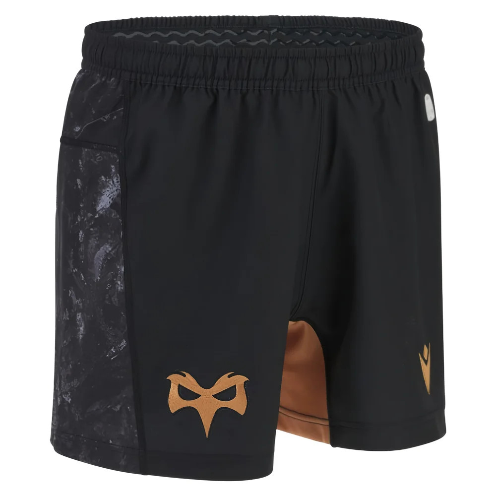 '25-'26 Ospreys Home Rugby Shorts (Kids) Polyester Made By: Macron Unisex Kids Black Extra Large