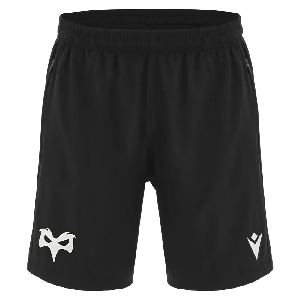 '25-'26 Ospreys Rugby Training Bermuda Shorts (Black) Polyester Made By: Macron Men's Black Large