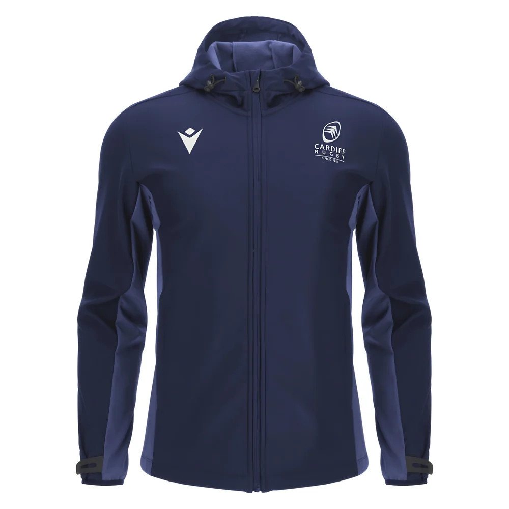 '25-'26 Cardiff Rugby Softshell Jacket (Navy) Polyester Made By: Macron Men's Navy Large