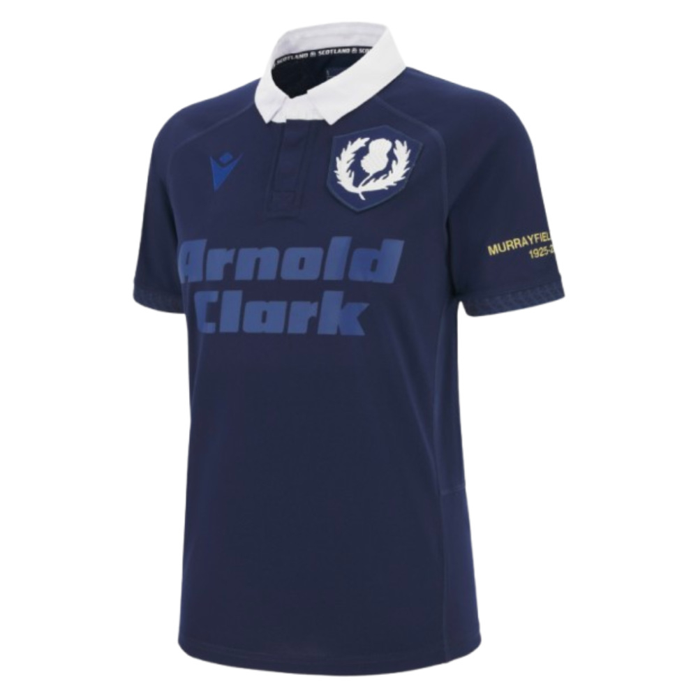 '25-'26 Scotland Murrayfield 100 Years Replica Rugby Shirt () Polyester Made By: Macron Women's Navy Large