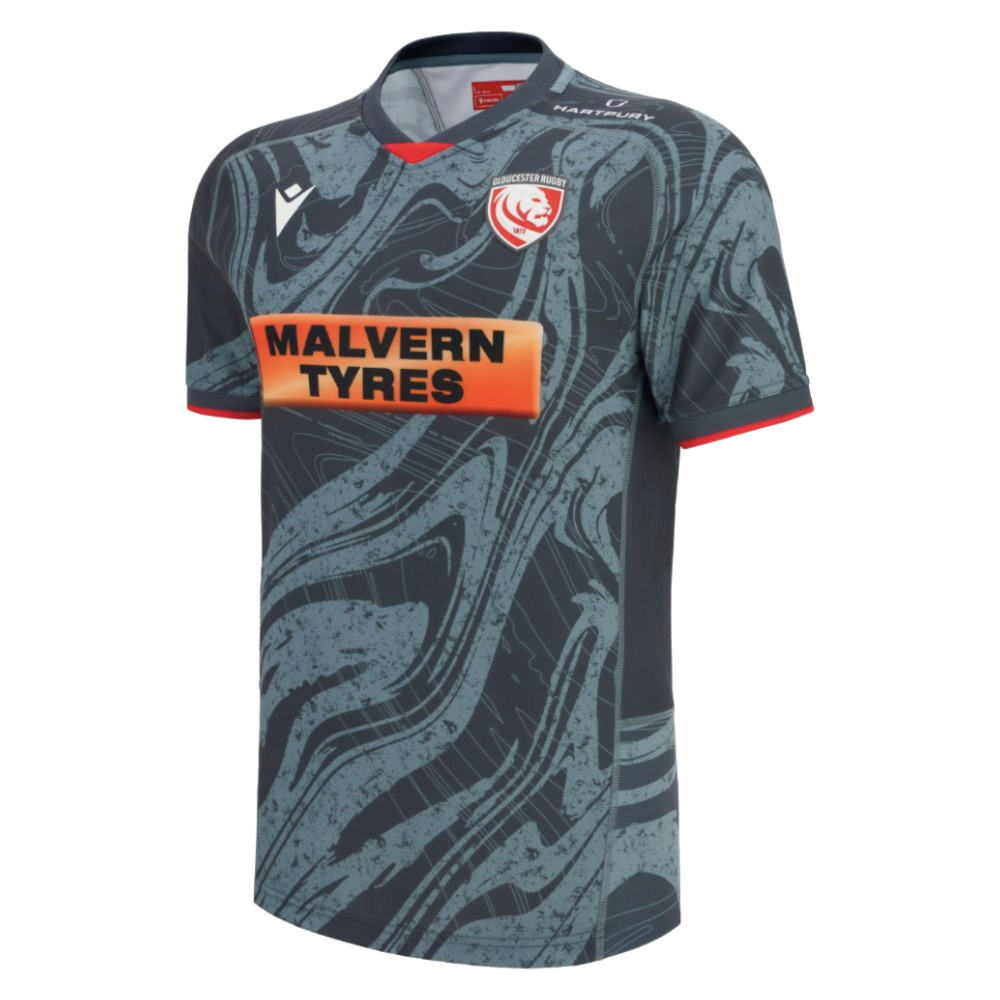 '25-'26 Gloucester Rugby Euro Replica Shirt Polyester Made By: Macron Men's Grey Large
