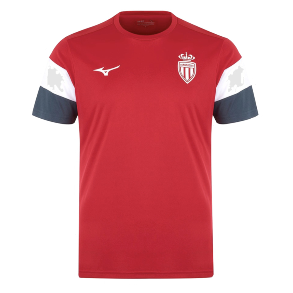 '25-'26 As Monaco Pre Match Shirt (Red) Polyester Made By: Mizuno Men's Red Extra Large