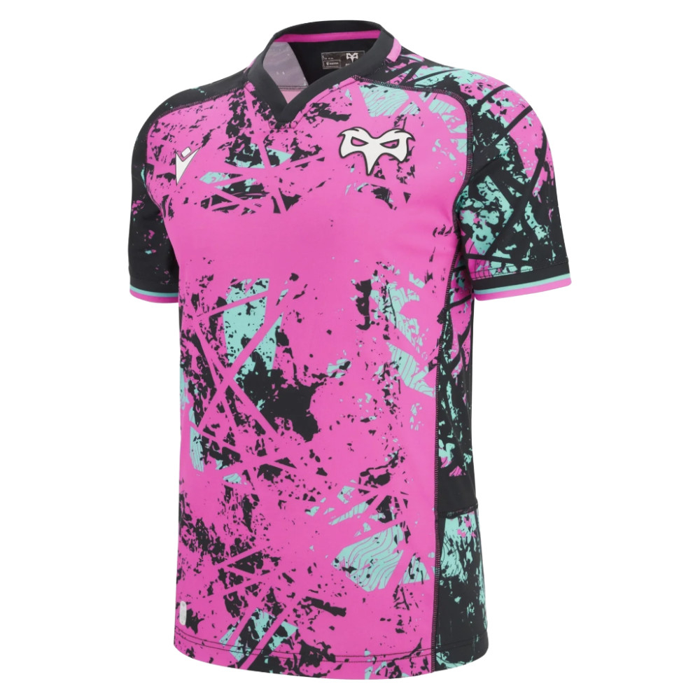 '25-'26 Ospreys Rugby Euro Poly Replica Shirt Polyester Made By: Macron Men's Pink Medium