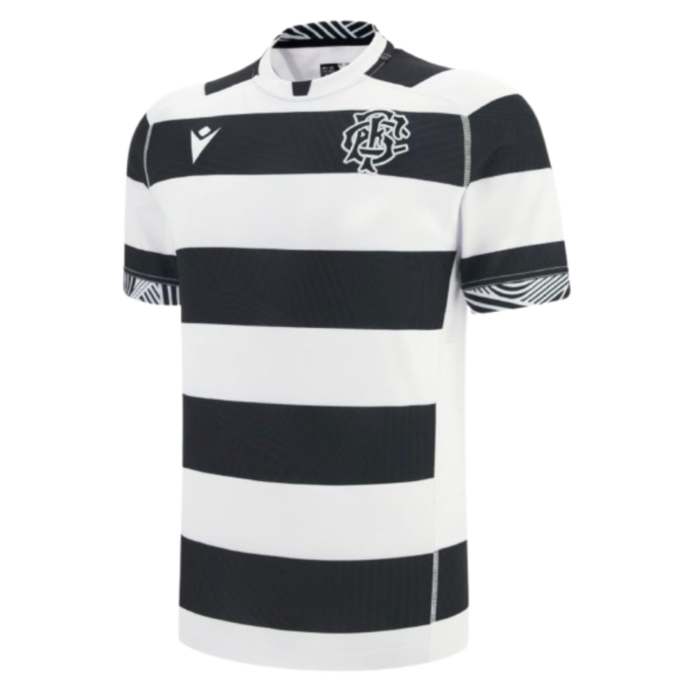 '25-'26 Barbarians Home Poly Replica Rugby Shirt (Kids) Polyester Made By: Macron Unisex Kids Black Small