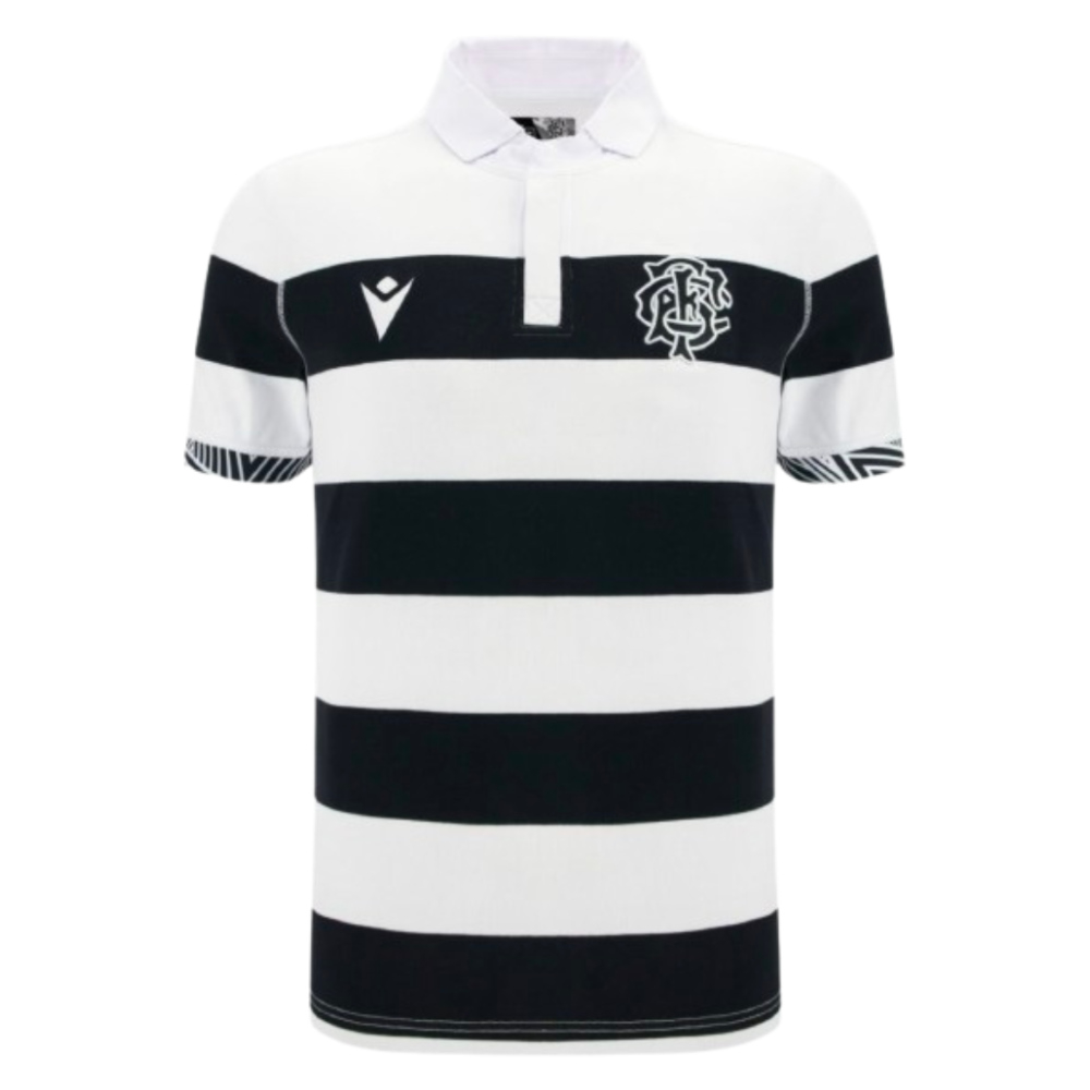 '25-'26 Barbarians Home Cotton Replica Rugby Shirt Made By: Macron Men's Black Xxl