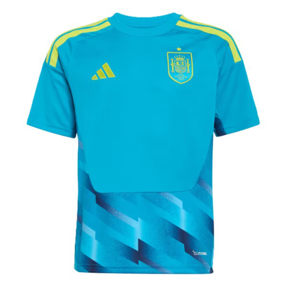 '26-'27 Spain Home Goalkeeper Shirt (Aqua) - Kids Polyester Made By: Adidas Unisex Kids Blue Size 7-8