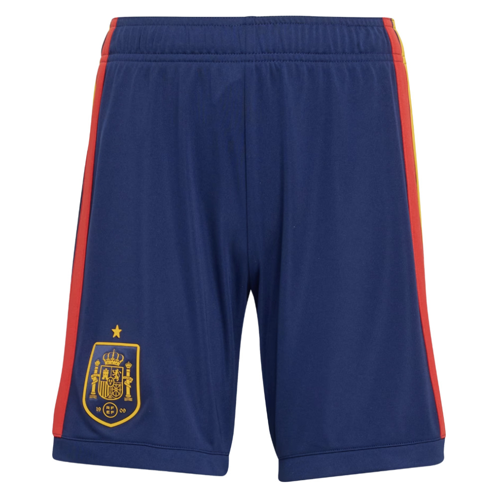 '26-'27 Spain Home Shorts (Dark Blue) - Kids 22 Waist Polyester Made By: Adidas Unisex Kids Dark Blue 30 Waist
